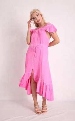 Budget 😉 Boutique Store Pink Cheesecloth Bardot Maxi 👗 Dress 😉 -Alie Street Shop unnamed file 481