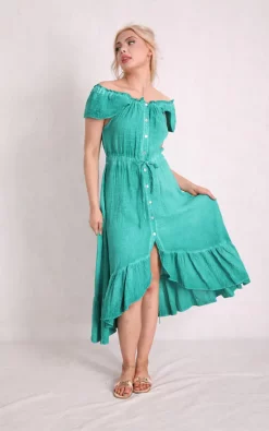 Cheapest π Boutique Store Teal Cheesecloth Bardot Maxi π Dress π