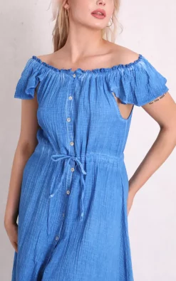 Best Sale 🛒 Boutique Store Blue Cheesecloth Bardot Maxi 👗 Dress 🎁 -Alie Street Shop unnamed file 488