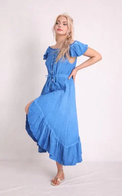 Best Sale 🛒 Boutique Store Blue Cheesecloth Bardot Maxi 👗 Dress 🎁 -Alie Street Shop unnamed file 489