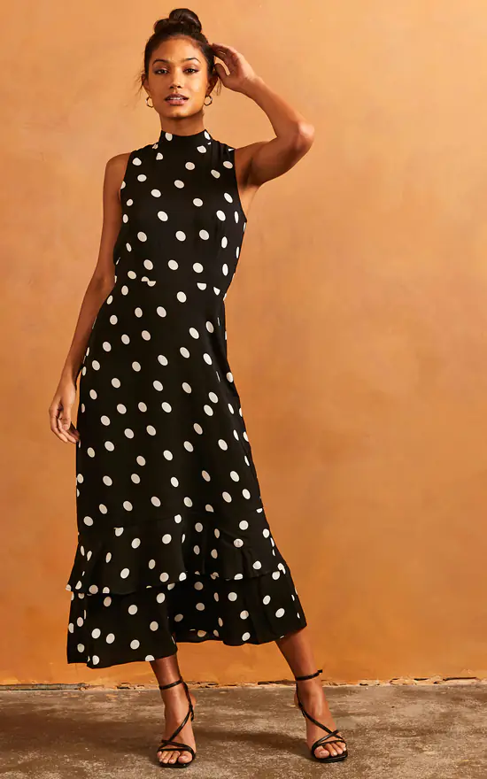 Discount π Bella And Blue Ruffle Hem High Neck Sleeveless π Dress In Black Polka Dot π 3 Discount π Bella And Blue Ruffle Hem High Neck Sleeveless π Dress In Black Polka Dot π