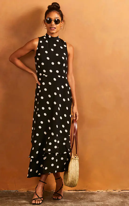 Discount π Bella And Blue Ruffle Hem High Neck Sleeveless π Dress In Black Polka Dot π 4 Discount π Bella And Blue Ruffle Hem High Neck Sleeveless π Dress In Black Polka Dot π - Image 2