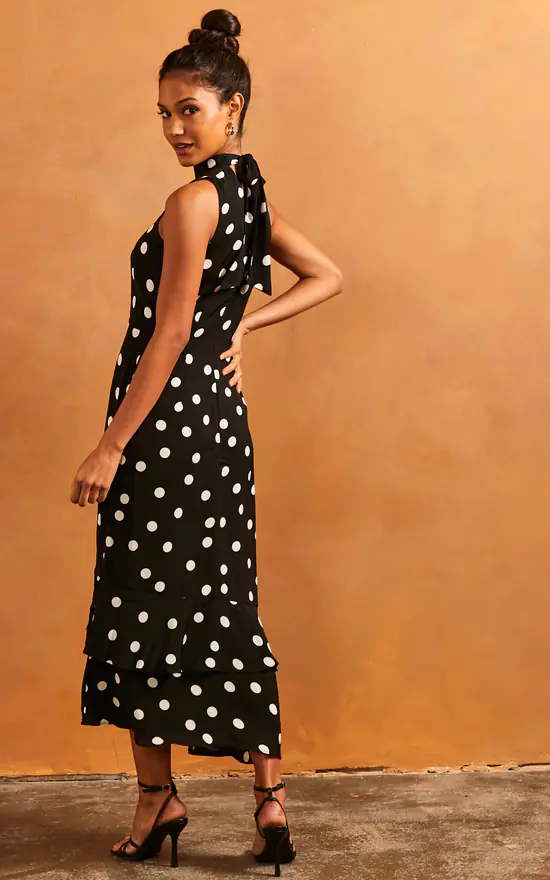 Discount π Bella And Blue Ruffle Hem High Neck Sleeveless π Dress In Black Polka Dot π 6 Discount π Bella And Blue Ruffle Hem High Neck Sleeveless π Dress In Black Polka Dot π - Image 4