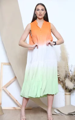 Flash Sale 😉 Lucy Sparks Orange Sleeveless Tie Dye Midi 👗 Dress 🧨