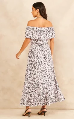 Best deal 🤩 Liquorish Pink Animal Print Off Shoulder Maxi 👗 Dress In White ✔️ -Alie Street Shop unnamed file 618