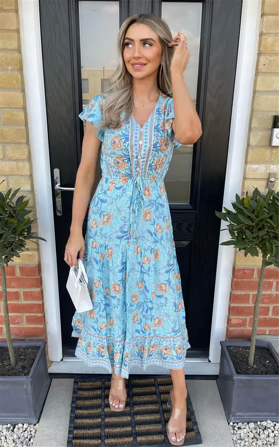 Budget β Miss Floral Blue Short Sleeve Boho Floral Maxi π Dress β€οΈ 3 Budget β Miss Floral Blue Short Sleeve Boho Floral Maxi π Dress β€οΈ