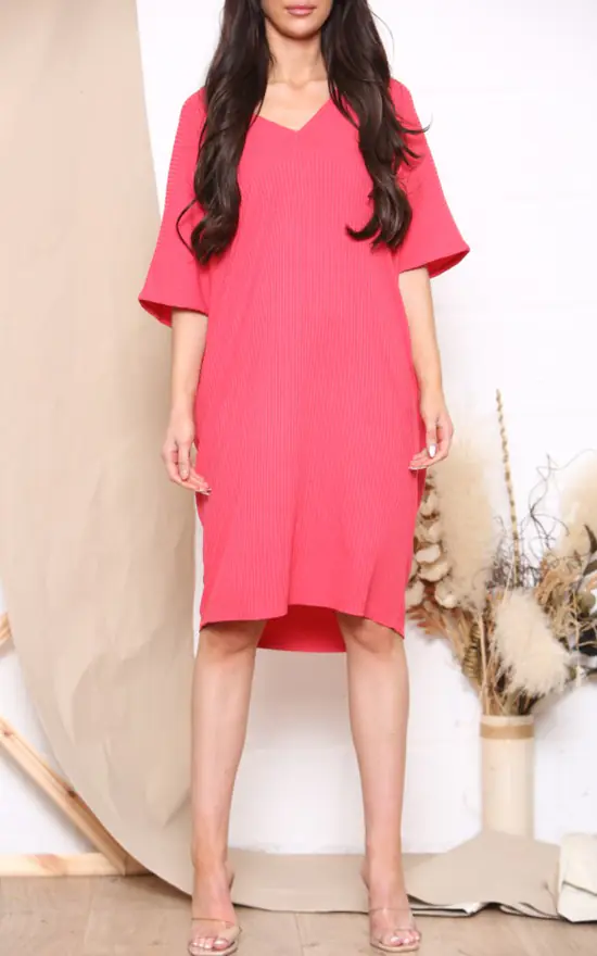 Buy π LOES House Ribbed Texture Short Sleeved π Dress In Fuchsia β 6 Buy π LOES House Ribbed Texture Short Sleeved π Dress In Fuchsia β - Image 4