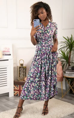 Hot Sale 👍 Jolie Moi Molly Jersey Maxi 👗 Dress, Purple Floral ⌛