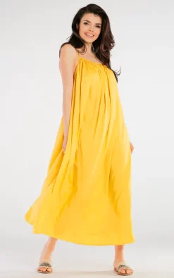 Wholesale 😀 AWAMA Yellow Sleeveless Maxi 👗 Dress With Decorative Back 💯