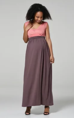 Best deal 🔔 Happy Mama Maternity Nursing Maxi 👗 Dress In Coral And Cappucino 🤩