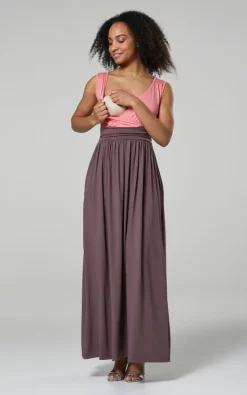 Best deal 🔔 Happy Mama Maternity Nursing Maxi 👗 Dress In Coral And Cappucino 🤩 -Alie Street Shop unnamed file 689