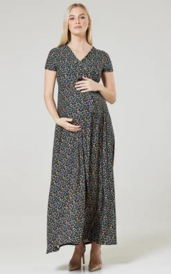 Best reviews of 😉 Happy Mama Maternity Nursing Maxi Wrap 👗 Dress In Navy & Small Flowers 🤩