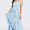 Best Sale ⌛ GIGILAND UK Baby Blue Floral Tier Off Shoulder Maxi 👗 Dress 👍 -Alie Street Shop unnamed file 702