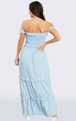 Best Sale ⌛ GIGILAND UK Baby Blue Floral Tier Off Shoulder Maxi 👗 Dress 👍 -Alie Street Shop unnamed file 704