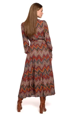 Deals 😀 MOE Maxi Flared 👗 Dress With High Neck In Brown Aztec Print 🎉 -Alie Street Shop unnamed file 707