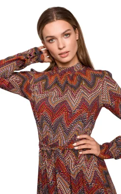 Deals 😀 MOE Maxi Flared 👗 Dress With High Neck In Brown Aztec Print 🎉 -Alie Street Shop unnamed file 708