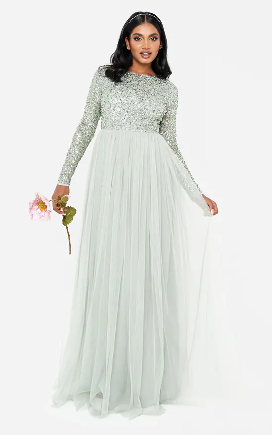 Outlet π Maya Deluxe Green Lily Embellished Long Sleeve Bridesmaid Maxi π Dress π― 3 Outlet π Maya Deluxe Green Lily Embellished Long Sleeve Bridesmaid Maxi π Dress π―