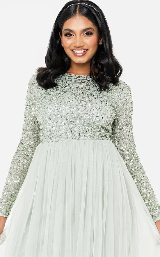 Outlet π Maya Deluxe Green Lily Embellished Long Sleeve Bridesmaid Maxi π Dress π― 6 Outlet π Maya Deluxe Green Lily Embellished Long Sleeve Bridesmaid Maxi π Dress π― - Image 4