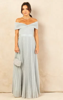 Discount 🎁 Goddiva Bardot Pleated 👗 Skirt Maxi 👗 Dress In Silver ❤️ -Alie Street Shop unnamed file 72