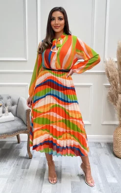 Wholesale 🎉 IKRUSH Yara Pleated Maxi 👗 Dress With Bow Detail In Orange 😍