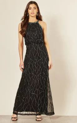Best Pirce 🧨 ANGELEYE Green Sequin Embellished Maxi 👗 Dress In Black 🔔