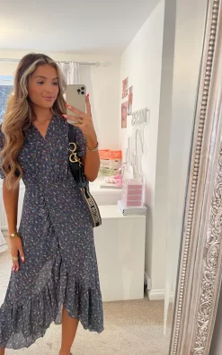 Buy 🔔 Love Memphis Frill Hem Wrap Style Maxi 👗 Dress In Navy Ditsy Floral Print 😀 -Alie Street Shop unnamed file 796