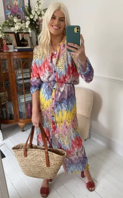 Best deal 🤩 CY Boutique Button Up Maxi 👗 Dress In 🌞 Summer Feather Print 🛒 -Alie Street Shop unnamed file 820