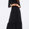 Discount 🥰 AWAMA Maxi 👗 Dress Tied At Waist In Black ⭐