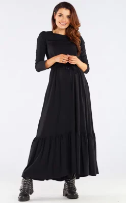 Discount 🥰 AWAMA Maxi 👗 Dress Tied At Waist In Black ⭐