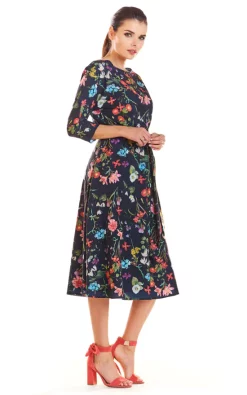 Coupon 😉 AWAMA Floral Pattern Airy Maxi 👗 Dress Tied At Waist With 3/4 Sleeves In Navy 🎁 -Alie Street Shop unnamed file 857
