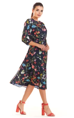 Coupon 😉 AWAMA Floral Pattern Airy Maxi 👗 Dress Tied At Waist With 3/4 Sleeves In Navy 🎁 -Alie Street Shop unnamed file 858