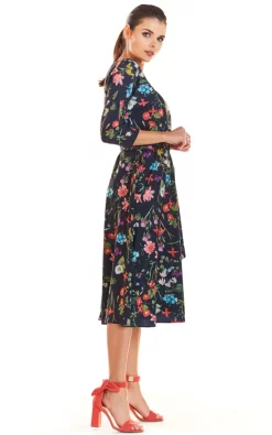 Coupon 😉 AWAMA Floral Pattern Airy Maxi 👗 Dress Tied At Waist With 3/4 Sleeves In Navy 🎁 -Alie Street Shop unnamed file 859