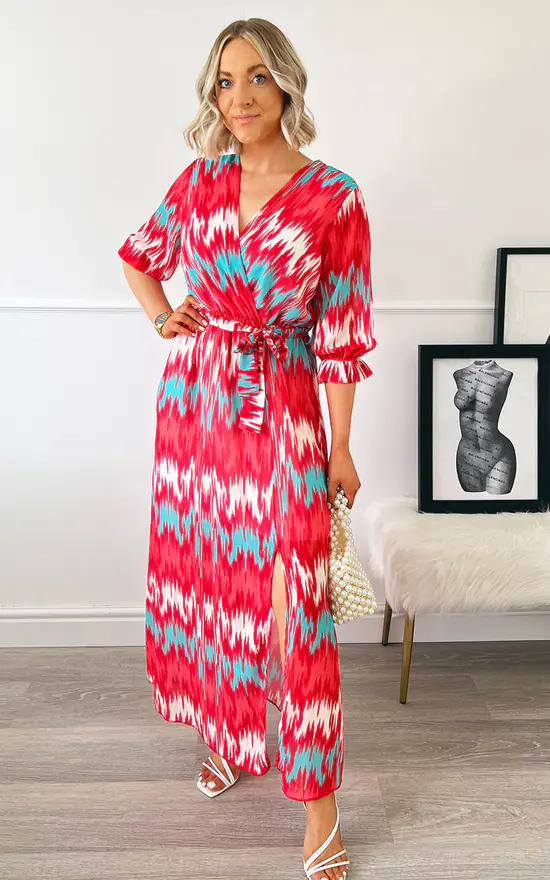 New π IKRUSH Zuri Wrap Front Printed Maxi π Dress In Red π 4 New π IKRUSH Zuri Wrap Front Printed Maxi π Dress In Red π - Image 2