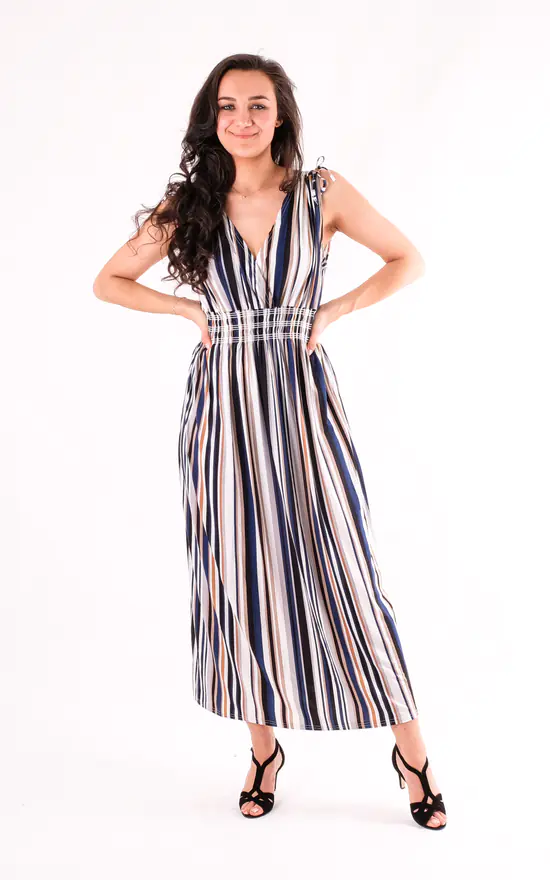 Buy π Elasticated Waist Pinstripe Maxi π Dress In Navy π 3 Buy π Elasticated Waist Pinstripe Maxi π Dress In Navy π