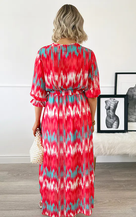 New π IKRUSH Zuri Wrap Front Printed Maxi π Dress In Red π 5 New π IKRUSH Zuri Wrap Front Printed Maxi π Dress In Red π - Image 3