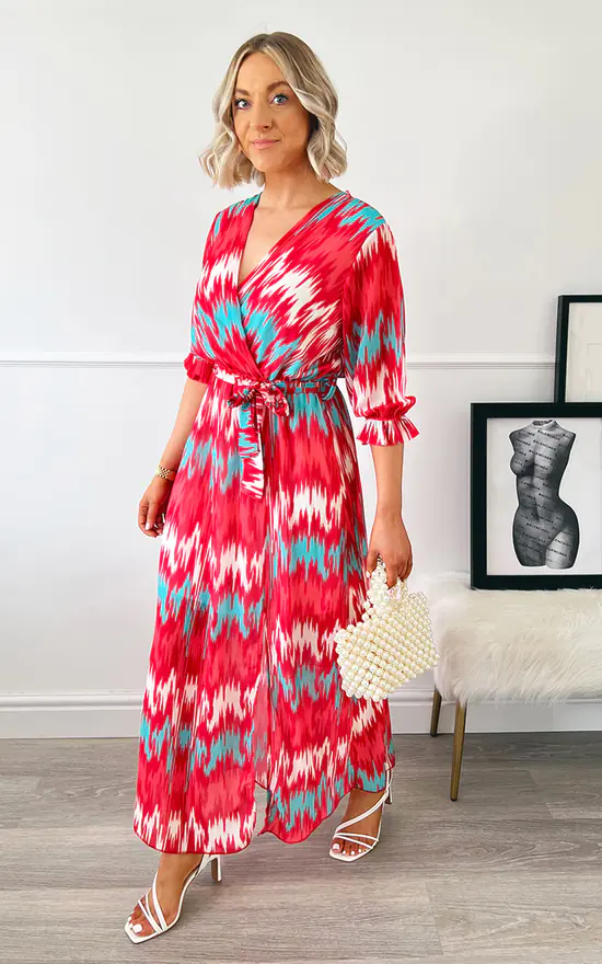 New π IKRUSH Zuri Wrap Front Printed Maxi π Dress In Red π 6 New π IKRUSH Zuri Wrap Front Printed Maxi π Dress In Red π - Image 4