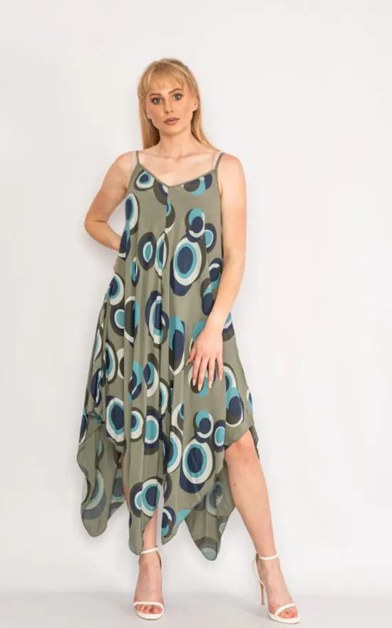 Wholesale π LOES House Circle Pattern Handkerchief π Dress In Khaki π 3 Wholesale π LOES House Circle Pattern Handkerchief π Dress In Khaki π