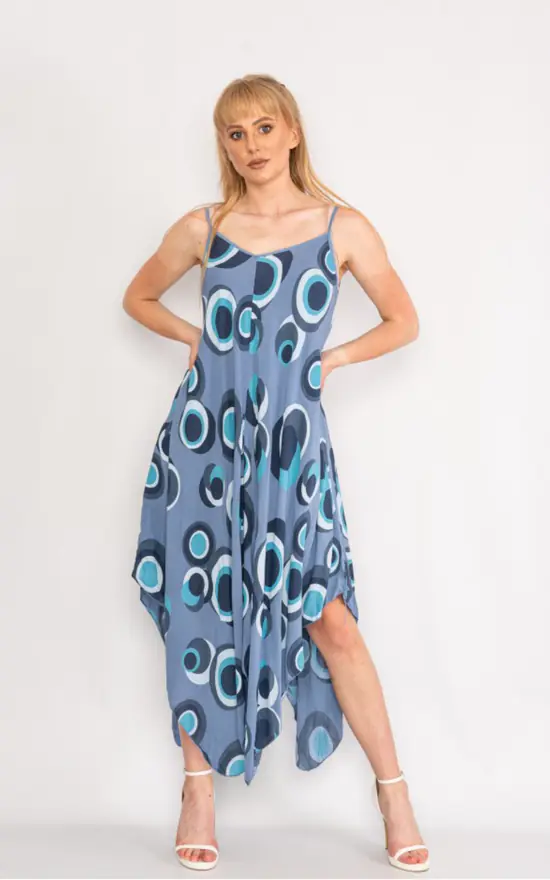 Brand new π― LOES House Circle Pattern Handkerchief π Dress In Denim Blue π 3 Brand new π― LOES House Circle Pattern Handkerchief π Dress In Denim Blue π