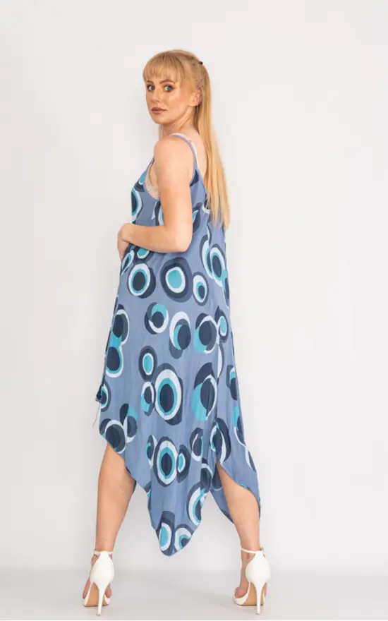 Brand new π― LOES House Circle Pattern Handkerchief π Dress In Denim Blue π 5 Brand new π― LOES House Circle Pattern Handkerchief π Dress In Denim Blue π - Image 3