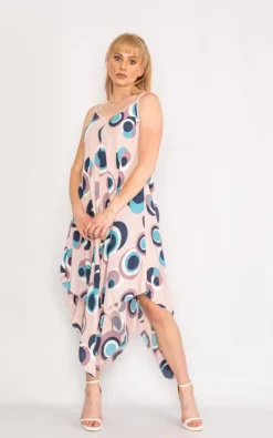 New 💯 LOES House Circle Pattern Handkerchief 👗 Dress In Baby Pink ⭐