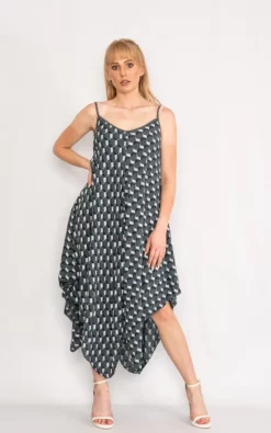 Flash Sale 👍 LOES House Geometric Pattern Handkerchief 👗 Dress In Charcoal Grey 🧨