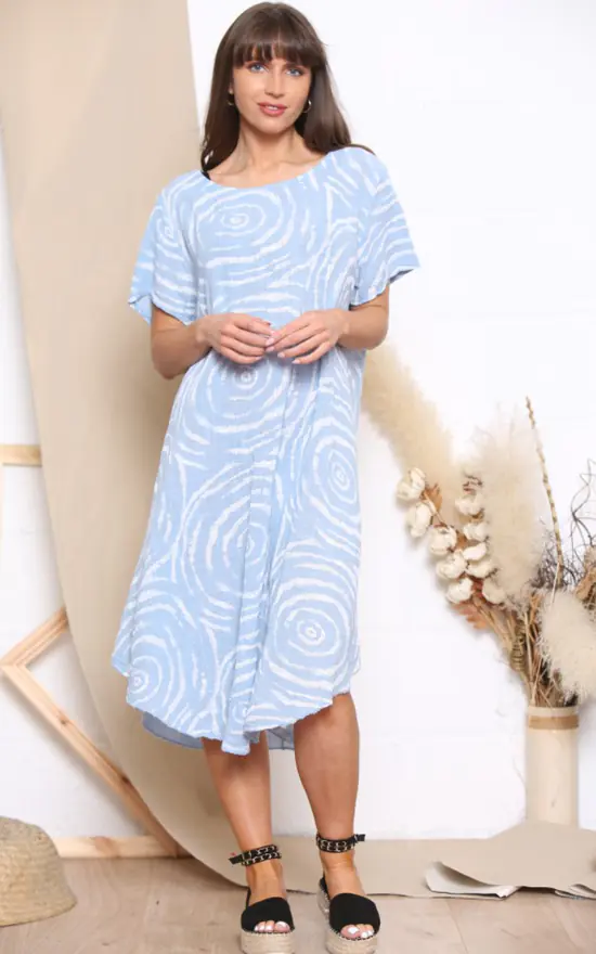 Buy β€οΈ LOES House Swirl Pattern Short Sleeve π Dress In Blue π 3 Buy β€οΈ LOES House Swirl Pattern Short Sleeve π Dress In Blue π