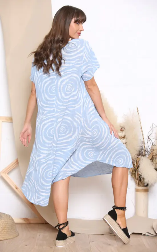 Buy β€οΈ LOES House Swirl Pattern Short Sleeve π Dress In Blue π 5 Buy β€οΈ LOES House Swirl Pattern Short Sleeve π Dress In Blue π - Image 3