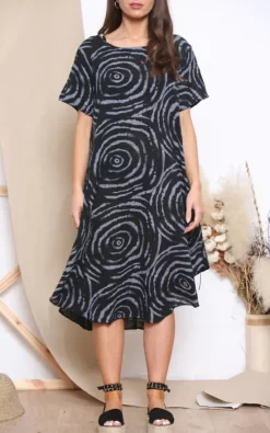 Best Sale ⭐ LOES House Swirl Pattern Short Sleeve 👗 Dress In Black 🤩 -Alie Street Shop unnamed file 974