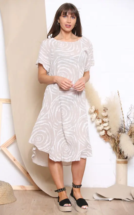 Best Sale π LOES House Swirl Pattern Short Sleeve π Dress In Beige β 3 Best Sale π LOES House Swirl Pattern Short Sleeve π Dress In Beige β