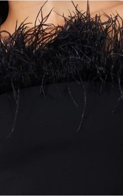 Deals 🔥 Goddiva Feather Boobtube Maxi 👗 Dress In Black ✔️ -Alie Street Shop v9bxcVXv 13269