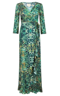 Best Pirce 🛒 Sophia Alexia Emerald Leopard Ruffle Wrap 👗 Dress 👏 -Alie Street Shop wb RWDEL invis front