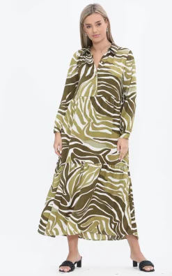 Wholesale 🔔 LOVE SUNSHINE Green Zebra Printed Bubble Satin Maxi Smock 👗 Dress 👏