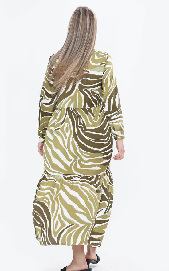 Wholesale π LOVE SUNSHINE Green Zebra Printed Bubble Satin Maxi Smock π Dress π 6 Wholesale π LOVE SUNSHINE Green Zebra Printed Bubble Satin Maxi Smock π Dress π - Image 4