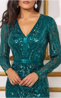 Buy 🔔 Goddiva Embroidered Sequin Maxi 👗 Dress In Emerald Green ⭐ -Alie Street Shop ybY8QtRl 13445